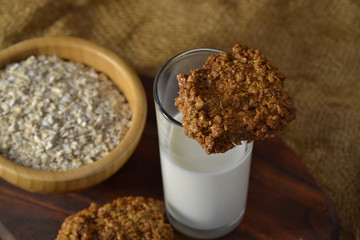 Fresh oatmeal cookies with milk