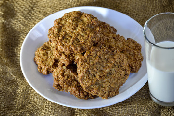 Fresh oatmeal cookies with milk