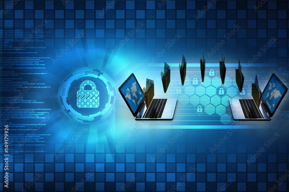 Poster 3d rendering folder connected to computer network