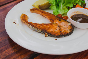 Grilled salmon steak