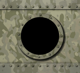 Fototapety  porthole window on military metal background 3d illustration