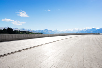 empty floor with blue sea in blue sky