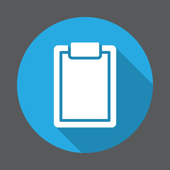 Clipboard flat icon. Round colorful button, circular vector sign with long shadow effect. Flat style design