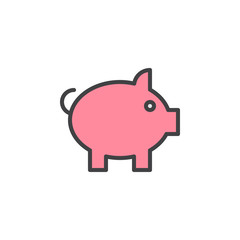 Pig, Piggy bank filled outline icon, line vector sign, linear colorful pictogram. Symbol, logo illustration. Pixel perfect