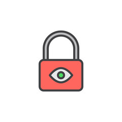 Lock with eye filled outline icon, line vector sign, linear colorful pictogram. Privacy protection symbol, logo illustration. Pixel perfect