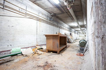 In a basement of an old building