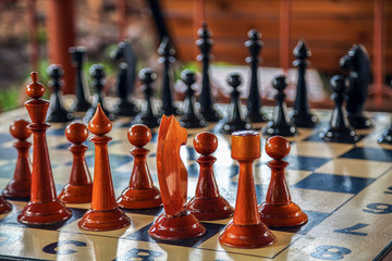 Chess set on the chess board.