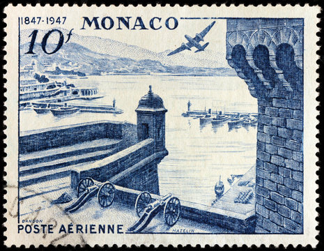 Monaco port and fortress stamp