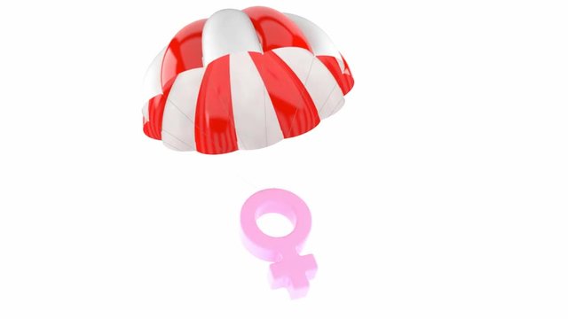 Female gender symbol on parachute isolated on white background