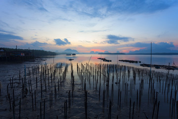Beautiful sunrise landscape view of Samchong-tai in Phang-Nga,Thailand.