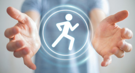 Young man using running application to check his performances 3D rendering