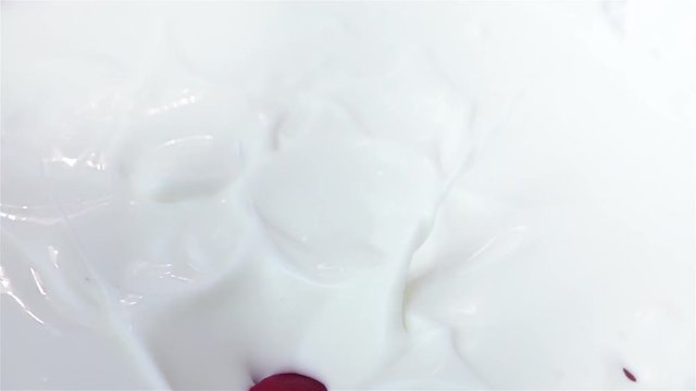  High quality video of radish falling into yogurt in real 1080p slow motion 250fps