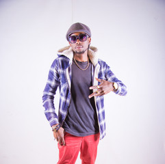 Young African Businessman or Artist posing like handyman