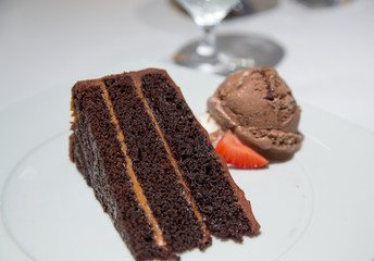 Chocolate Cake Ice Cream and Strawberry