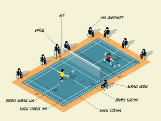 Illustration vector info graphic of badminton court match, badminton sport info graphic design concept