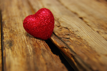 Fototapeta premium Red heart on wood