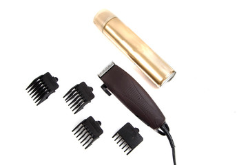 The beard and hair clippers hair spray bottle for the hair on a white background.
