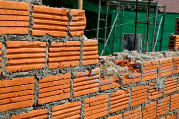 Red Brick wall on a construction site