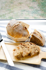 Mixed rye-wheat whole grain homemade sourdough bread