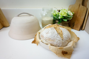 Mixed rye-wheat whole grain homemade sourdough bread
