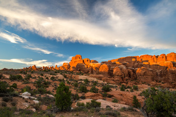 Delicate Arch at sunset in Arches National Park, Utah, USA.