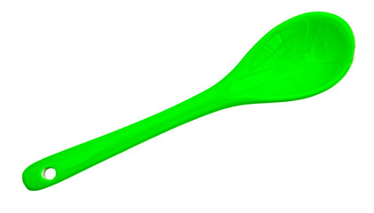 Ceramic green spoon isolated on white background.