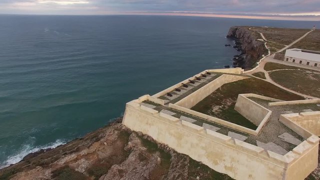 Aerial view of Sagres Fortress at evening aerial view, Portugal