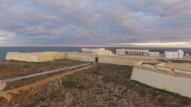 Aerial view of Sagres Fortress at evening aerial view, Portugal