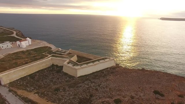 Aerial view of Sagres Fortress at evening aerial view, Portugal