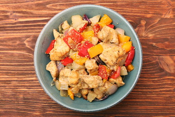 Chicken breast braised pear peppers and onions