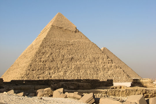View of the Pyramids of Khafre and Khufu in Giza