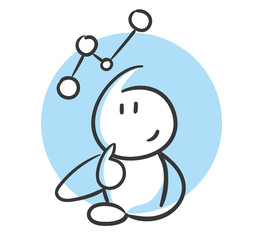 Blaue Strichfigur überlegt sich eine Strategie