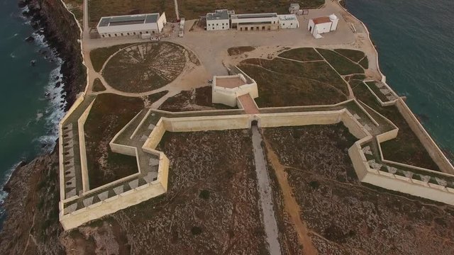 Aerial view of Sagres Fortress at evening aerial view, Portugal