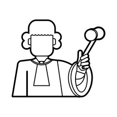 judge wearing white wig and holding gavel law and justice icon image vector illustration design 