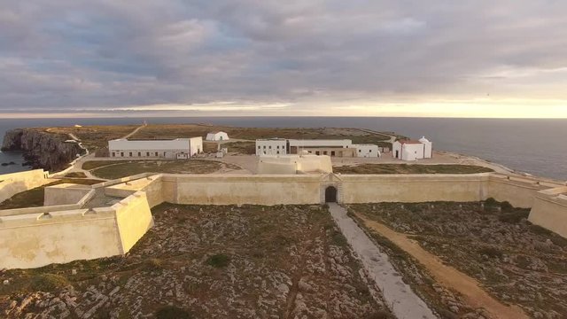 Aerial view of Sagres Fortress at evening aerial view, Portugal