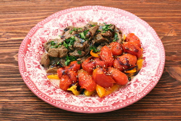 beef stew with peppers and cherry tomatoes