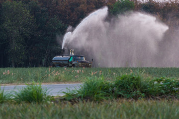 High voltage transmission cable on the post with sunset background