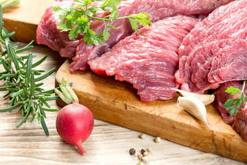 Raw, fresh beef meat with spices, seasoning ready for baking - roasting 