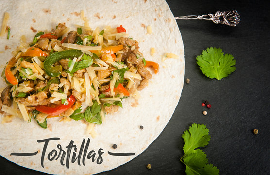 Home-made Meat and vegetables in a tortilla