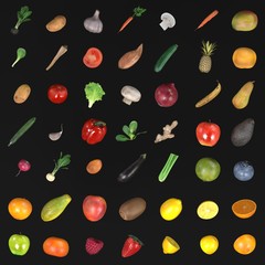 realistic 3d render of fruit and vegetable