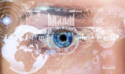 Close-up of woman digital eye 3D rendering