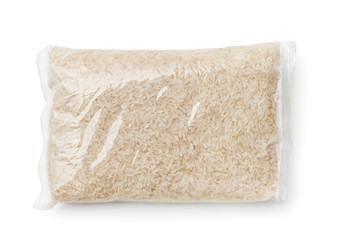 Fototapeta na wymiar Top view of rice packed in plastic bag