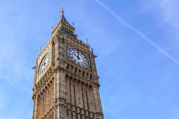 Fototapeta na wymiar Big Ben Elizabeth tower clock face, Palace of Westminster, London, UK