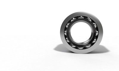 Ball bearing on the white,front view 3d render