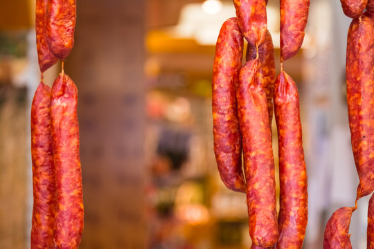German Sausages Hanging Butcher Delicious Cultural Traditional Food Links