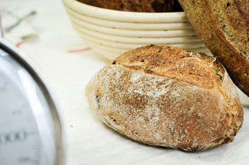 Mixed rye-wheat whole grain homemade sourdough bread