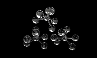 Ice Molecular structure on the black, 3d render