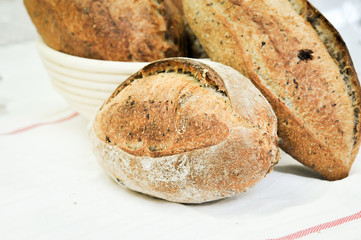 Mixed rye-wheat whole grain homemade sourdough bread