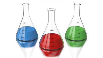 3D rendering illustration chemistry bulb with a green, red, blue liquid