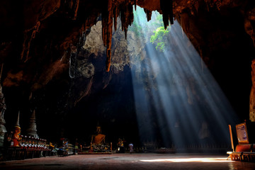 Amazing light in Khao Luang Cave in Phetchaburi Province,Thailand